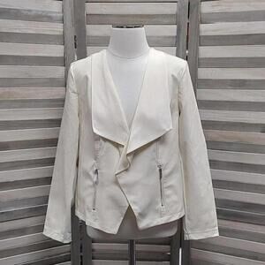 Off White Draped Faux Leather Jacket | Monroe & Main | Medium